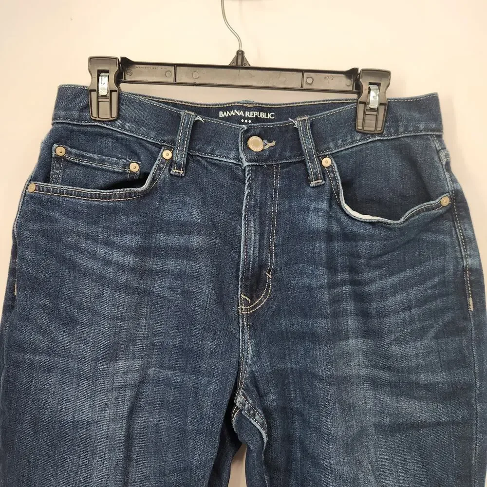 Banana Republic Blue Denim Athletic Fit Travel Dark Wash ‎ Jeans Men's 30x30